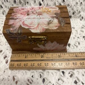 Hand Crafted Wood Trinket Box with Pink Floral Accents